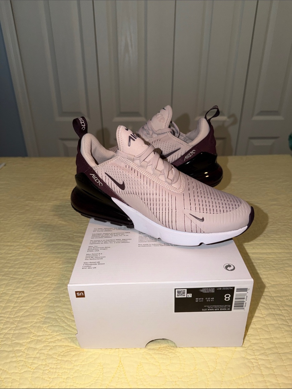 Nike Air Max 270 Women’s Sneakers - Dusty Pink & Burgundy Accents